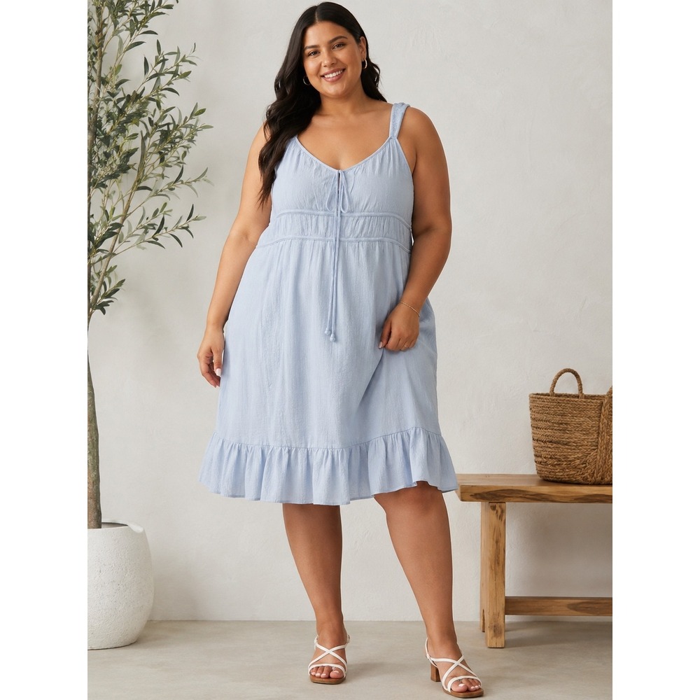 SO Goods For Life Lite Blue Textured Ruffle Hem Mini Dress XL Sleeveless Pockets